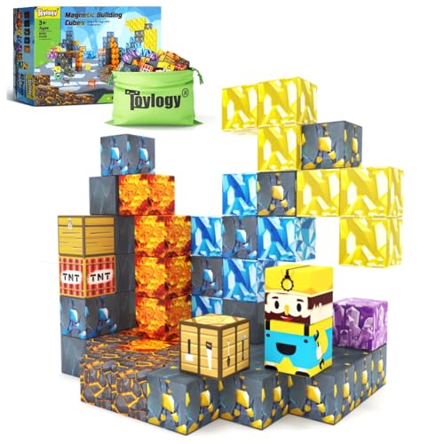 Magnetic Blocks-Build Mine Magnet World Pickaxe Edition Mine Pickaxe Caverns Kids Games Toddler Toys Magnetic Tiles for Boys & Girls Age 3-4 4-5 6-8, Sensory Outdoor Toys for Kids for 3+ von Toylogy