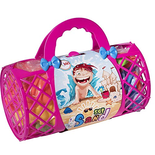 Toys 4 U Playkidiz Mega-Paket Schüttgut Rosa Sandkasten-Spielset mit einzigartigen Krabben, Muschel-und-Sandformen, Schaufel, Rechen, Gießkanne und Bonus-Korb-Tragetasche mit Griffen Strand, Pink von Playkidz