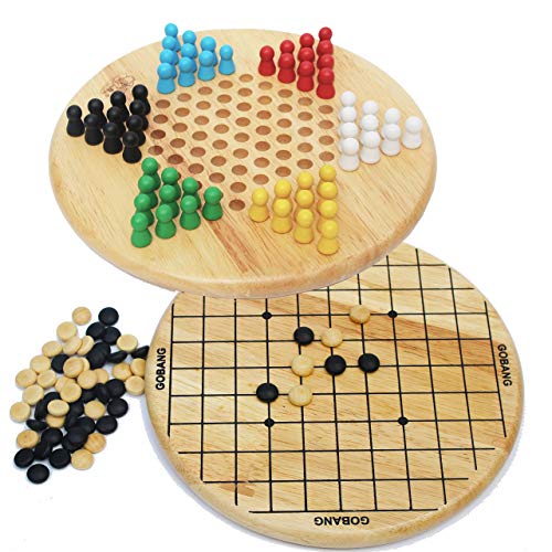 Strategiespiele Halma und chinesisches Spiel GO Gobang (Fünf in Einer Reihe) - 2-in-1 Brettspiel für die ganze Familie von Toys of Wood Oxford