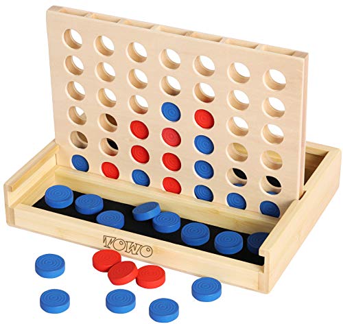 TOWO Holz 4 in einer Reihe Spiel-klassisches Strategie-Spiel für Kinder-Connect das 4 Discs von gleicher Farbe in einer Reihe-Reisen Spiele Familie Brettspiele Spielzeug Geschenk für 6 Jahre 2 Spieler von Toys of Wood Oxford