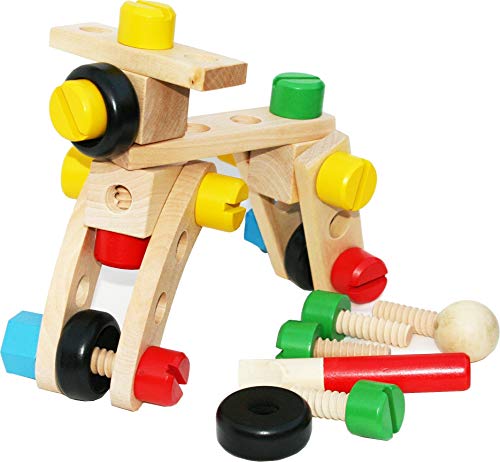 Toys of Wood Oxford TOWO Holzmuttern und Schrauben Spielzeugset - Bauklötze Bausatz 31-teilig Reisespielzeug - Modellbau-Werkzeugsätze für Kinder - Holzspielzeug Bauwerkzeuge ab 4 Jahren von Toys of Wood Oxford