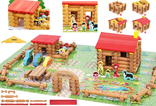 Toys of Wood Oxford Holz Bauernhof mit Tieren, Personen und Fahrzeugen - 207 Holze scheite zum selber Bauen Blockhaus - Baukasten für Mädchen und Jungs ab 3 Jahre - Holzspielzeug für 3 Jahre alt von Toys of Wood Oxford