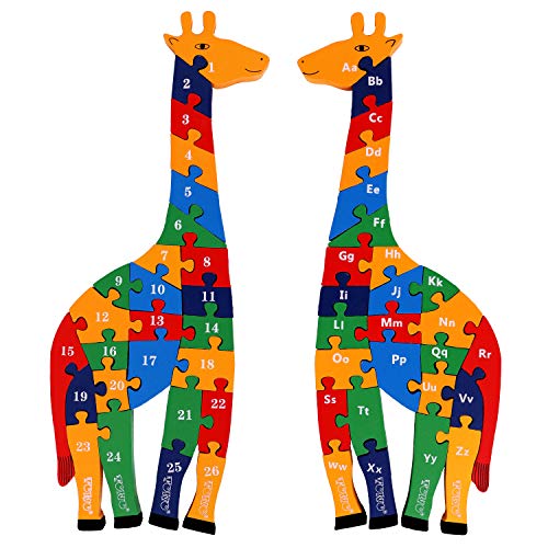 Holzpuzzle Giraffe - Alphabet und Zahlen Puzzle - 41 cm groß - Holzspielzeug zum Lernen von Buchstaben und Zahlen - Lernspielzeug für 3-Jährige von Toys of Wood Oxford