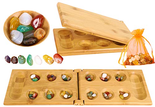 Hus Spiel Mancala Brettspiel - Kalaha Spiel Erwachsene Brettspiel mit klappbarem Holzbrett und Natursteinkiesel -Familien Brettspiele-Mancala Spiele Strategisches Spiel für Kinder von Toys of Wood Oxford