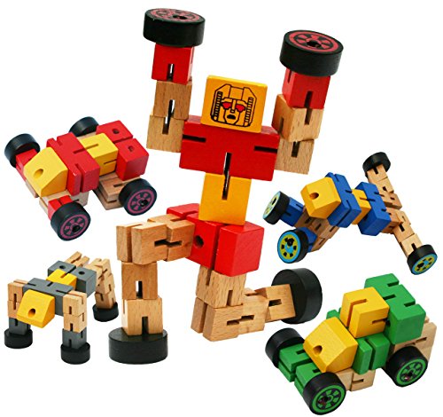 TOWO Transfigure Spielzeug aus Holz - Verwandlung der Roboterfigur in Fahrzeuge und Tier Figuren Spielzeug - Reise Spielzeug - Spielzeug für 3 Jahre altes - Blau von Toys of Wood Oxford