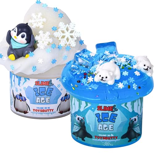 ToysButty 2 Schleim Set mit Klarer Slime Und Cloud WolkenSchleim für Kinder, Vorgefertigt in Behältern, Erstellen Sie mit Ice Age Theme, 6 Zubehör Schleim selber Machen Set Jungen Mädchen Kinder Toys von ToysButty