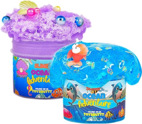 ToysButty 2 Schleim Set mit Klarer Slime Und Cloud WolkenSchleim für Kinder, Vorgefertigt in Behältern, Erstellen Sie mit Ozean Theme, 5 Zubehör Schleim selber Machen Set Jungen Mädchen Kinder Toys von ToysButty