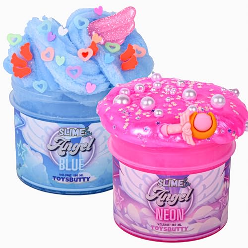 ToysButty 2 Schleim Set mit Neon & WolkenSchleim für Kinder, Slime Toys Putty, Erstellen Sie mit Engel-Thema, 8 Zubehör Schleim selber Machen Set Jungen Mädchen Kinder Toys von ToysButty