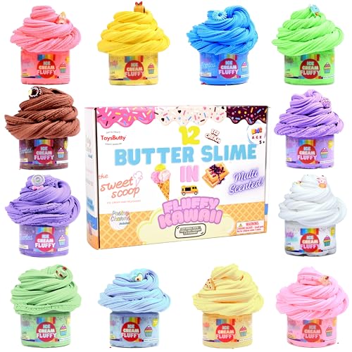 ToysButty Fluffy Schleim Kit für Kinder, 12er-Pack, Eiscreme Butter selber Machen Schleim Set, 21 Zubehör, superweich dehnbar, Spielzeug Duftende Knete, DIY Slime Geschenk für Mädchen und Jungen von ToysButty