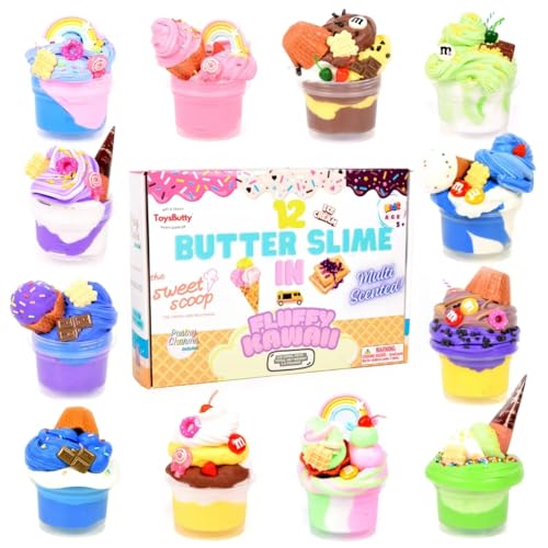 ToysButty Fluffy Schleim Kit für Kinder, 12er-Pack, Eiscreme Butter selber Machen Schleim Set, 21 Zubehör, superweich dehnbar, Spielzeug Duftende Knete, DIY Slime Geschenk für Mädchen und Jungen von ToysButty