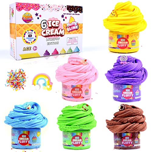 ToysButty Fluffy Shleim Kinder Selber Machen Set 6 Farben Butter Slime Kit, Geschenk Mädchen Jungen Spielzeug, Cake Charms Enhalten Duftenden Putty (Rainbow Edition) von ToysButty