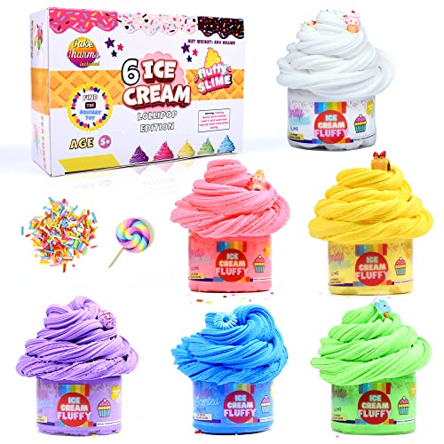 ToysButty Schleim Fluffy selber Machen Kinder Set, 6 Farben Schleim Set, Eiscreme knete mit Kuchenanhängern, matschiges Spielzeug, Bastelbedarf, Slime Kit für Mädchen, Jungen von ToysButty