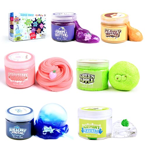 ToysButty Slime Set für Kinder, 6 Verschiedene duftende vorgefertigte Schleim in 28 oz Behältern mit Frucht Charm, Fluffy Glitzer Butter Putty Clear Schleim Kit, Geschenk für Mädchen Jungen Party von ToysButty