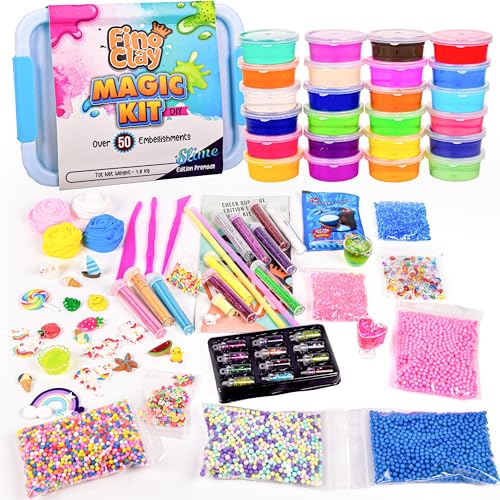 ToysButty 24 Schleim Set für Kinder in Aufbewahrungsbox, Fluffy, Butter, Cloud, Glow in Dark,Glitzer, Slime Charms, Über 100 Zubehör Schleim selber machen set Jungen Mädchen Alter 8 10 12 Spielzeug von ToysButty