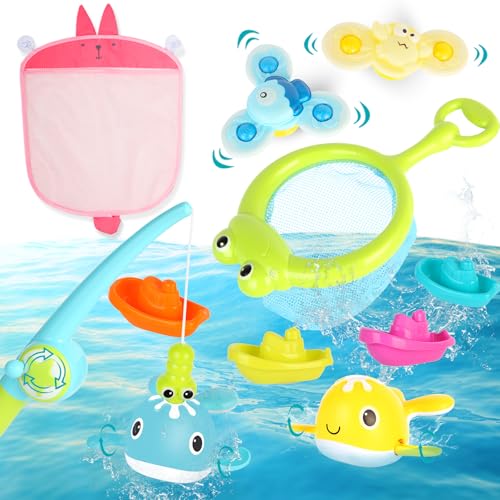 Badespielzeug für Kleinkinder und Babys, schimmelfrei, schwimmendes Angelspielzeug, magnetische und bewegliche Wale mit Aufbewahrungstaschen, Schwimmbadspielzeug (10 Stück) von Toysboom