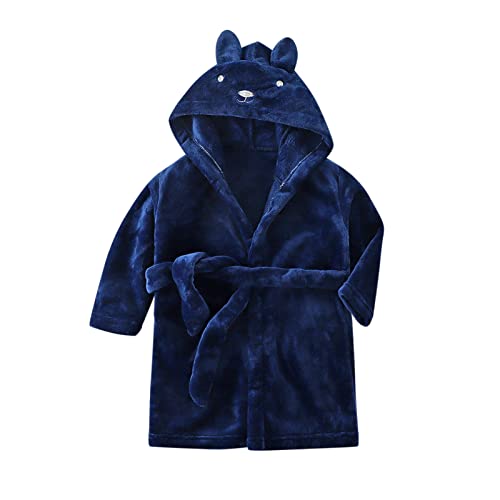 TIREOW 1-12 Jahre Kinder Jungen Mädchen Flanell Fleece Handtuch Robe Mit Kapuze Bademantel Winter Frühling Warme Weiche Pyjamas Nachtwäsche Bademäntel Morgenmantel (Navy, 7-8 Years) von Toysmith