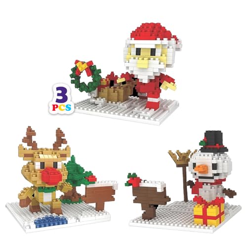 Toysmith Mini-Mini-Blöcke, 3er-Pack – Bauen Sie Weihnachtsmann, Schneemann und Rentier – STEM-Bauset mit Feiertagsmotiv für Kinder – perfektes Strumpffüller ab 5 Jahren von Toysmith