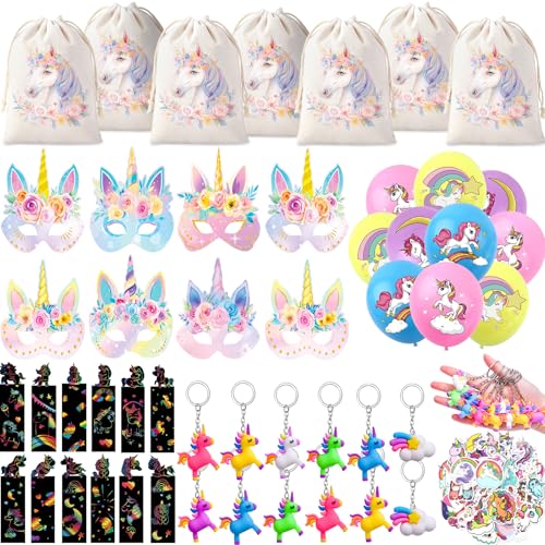 Einhorn Party Mitgebsel Kindergeburtstag Gastgeschenk Mädchen Einhorn Maske Kordelzugbeutel Luftballon Schlüsselanhänger Kratzbilder Aufkleber Deko Geburtstag Einhorn Give Aways Kindergeburtstag von Toyssa