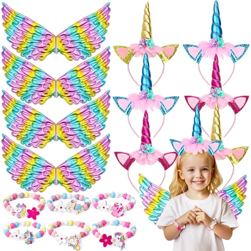 18Pcs Einhorn Kostüm Prinzessin Set Einhorn Mitgebsel Kindergeburtstag mit Regenbogen Flügel Haarreif Armbands für Mädchen Einhorn Kostüm Kinder Cosplay Party Geburtstag Mitgebsel Halloween Geschenk von Toyssa