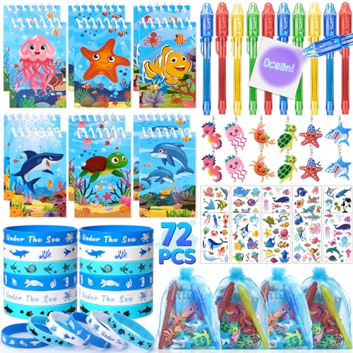 70STK. Unterwasserwelt Mitgebsel Kindergeburtstag Gastgeschenke mit UV Stift Notizblock Partytüten Armbänder Tattoo Meerestiere Mitbringsel Kindergeburtstag Give Aways Pinata Füllung Kinder Jungen von Toyssa