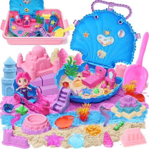 Spielsand Meerjungfrau Spielzeug Sand mit 900g Magic Sand Knetsand Sandformen Sandkasten Muschel Edelsteine Unterwasserwelt Sandspielzeug Sensorisch Zaubersand Geschenke Mädchen Kinder 4 5 6 7+ von Toyssa