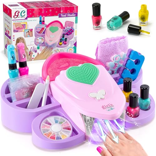 Nagelstudio Kinder Mädchen Spielzeug Geschenk 6 7 8 9 10 11 12 Jahre Nageltrockner Peel Off Nagellack Press On Nagelsticker Nageldesign Nagelset Maniküre Hand-Spa Set Geburtstag Geschenke für Mädchen von Toyssa