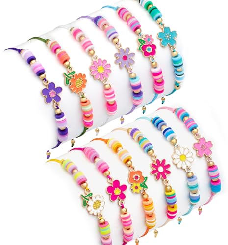 Toyssa 12 Stück Armband Mädchen Freundschaftsarmbänder Kinder, Blume Party Mitgebsel Kindergeburtstag Gastgeschenke Einstellbare Geflochten Armband Schmuck für Mädchen Teenager Frauen von Toyssa