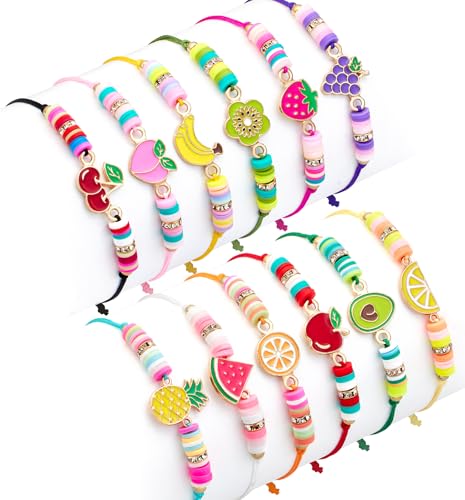 Toyssa 12 Stück Armband Mädchen Freundschaftsarmbänder Kinder, Obst Party Mitgebsel Kindergeburtstag Gastgeschenke Einstellbare Geflochten Armband Schmuck für Mädchen Teenager Frauen von Toyssa