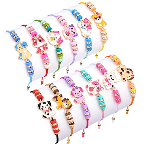 Toyssa 12 Stück Armband Mädchen Freundschaftsarmbänder Kinder, Party Mitgebsel Kindergeburtstag Gastgeschenke Einstellbare Geflochten Armband Schmuck für Mädchen Teenager Frauen (Hund) von Toyssa