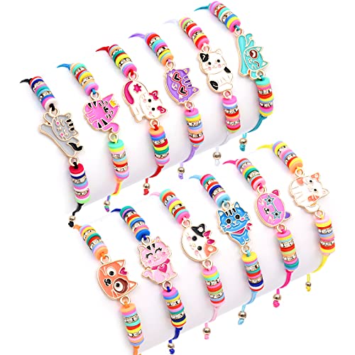 Toyssa 12 Stück Armband Mädchen Freundschaftsarmbänder Kinder, Party Mitgebsel Kindergeburtstag Gastgeschenke Einstellbare Geflochten Armband Schmuck für Mädchen Teenager Frauen (Katze) von Toyssa