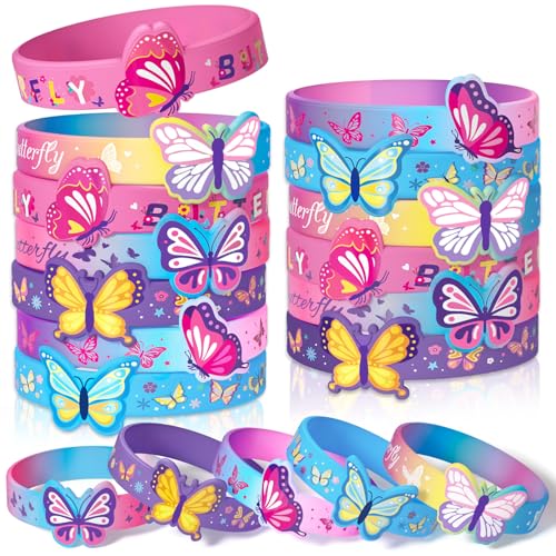 Toyssa 24 Stück Silikon Armbänder, Party Mitgebsel Kindergeburtstag Silikonarmband Kindergeburtstag Gastgeschenke Kleine Geschenke für Kinder Jungen Mädchen (Butterfly) von Toyssa