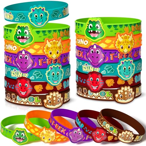 Toyssa 24 Stück Silikon Armbänder, Party Mitgebsel Kindergeburtstag Silikonarmband Kindergeburtstag Gastgeschenke Kleine Geschenke für Kinder Jungen Mädchen (Dinosaurier) von Toyssa