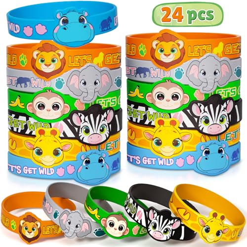 Toyssa 24 Stück Silikon Armbänder, Party Mitgebsel Kindergeburtstag Silikonarmband Kindergeburtstag Gastgeschenke Kleine Geschenke für Kinder Jungen Mädchen (Dschungeltiere) von Toyssa