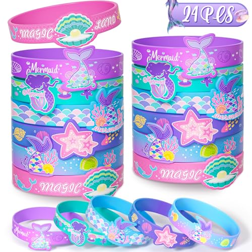 Toyssa 24 Stück Silikon Armbänder, Party Mitgebsel Kindergeburtstag Silikonarmband Kindergeburtstag Gastgeschenke Kleine Geschenke für Kinder Jungen Mädchen (Meerjungfrau) von Toyssa