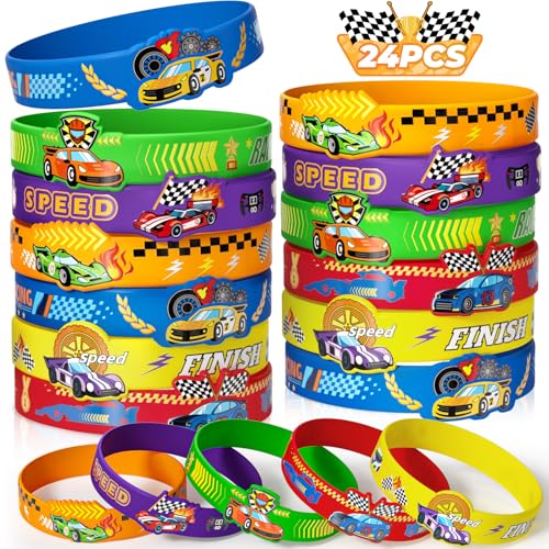 Toyssa 24 Stück Silikon Armbänder, Party Mitgebsel Kindergeburtstag Silikonarmband Kindergeburtstag Gastgeschenke Kleine Geschenke für Kinder Jungen Mädchen (Rennen) von Toyssa