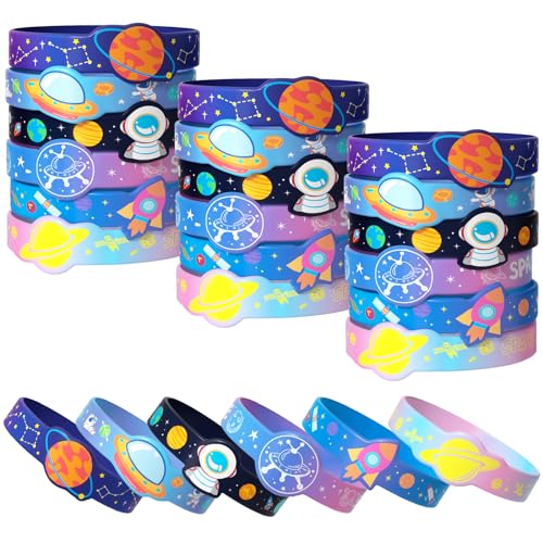 Toyssa 24 Stück Weltraum Silikon Armbänder, Space Party Mitgebsel Kindergeburtstag Astronaut Silikonarmband Kindergeburtstag Gastgeschenke Kleine Geschenke für Kinder Jungen Mädchen (Weltraum) von Toyssa