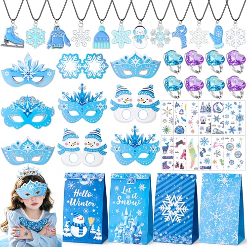 Toyssa Frozen Party Mitgebsel Kindergeburtstag Gastgeschenke Elsa Maske Schneeflocke Halskette Ring Tattoos Kinder Geschenktüten Frozen Prinzessin Give Aways Eiskönigin Party Kindergeburtstag Mädchen von Toyssa