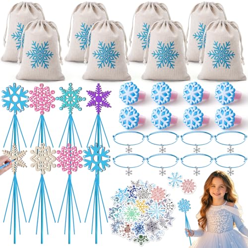 Toyssa Frozen Party Mitgebsel Kindergeburtstag mit Elsa Zauberstab Bastelset Aquarellstifte Kordelzugbeutel Schneeflocke Armbänder Ring Aufkleber Frozen Prinzessin Give Aways Eiskönigin Gastgeschenke von Toyssa