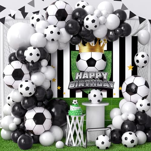 Toyssa Fussball Deko Geburtstag Kinder, Fußball Kindergeburtstag Deko mit Hintergrund Folienballons Fussball Luftballon, Luftballon Girlande Schwarz Weiß für Geburtstagsdeko Jungen Kinder (Schwarz) von Toyssa