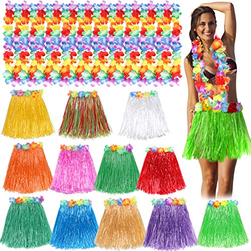 Toyssa Hawaii Hula Set Hula Rock mit Hawaii Blumenkette Grass Rock und Blumen Halskette Hawaiian Kostüm Set für Mädchen Frauen Hula Luau Beach Party Deko von Toyssa