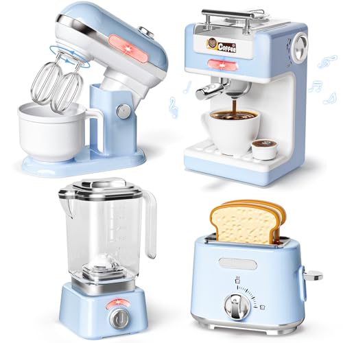 Toyssa Kinder Küchengeräte Set mit Kaffeemaschine Mixer Toaster Rührgerät, Zubehör Spielküche mit Licht und Sound, Kinderküche Zubehör Spielzeug Geburtstag Geschenk Mädchen Junge 3 4 5 6 7 8 Jahre von Toyssa