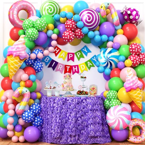 Toyssa Süßigkeiten Geburtstagsdeko Mädchen Luftballons Bunt Bonbons Donut Party Deko mit Bunte Luftballon Ballon Girlande Happy Birthday Girlande Eis Folienballons Regenbogen Deko für Mädchen Kinder von Toyssa