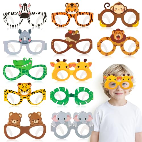 Toyssa Tiere Partybrillen Party Mitgebsel Kindergeburtstag, Dschungel Papier Party Brille Lustige Brillen Kindergeburtstag Gastgeschenke Give Aways Kindergeburtstag für Kinder Jungen Mädchen von Toyssa