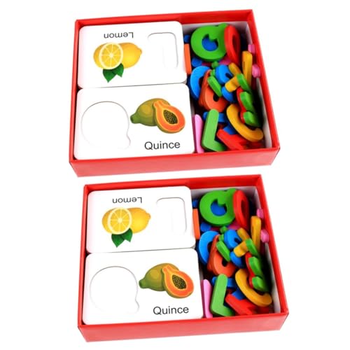 2 Sätze Obst passendes Blockspielzeug holzspielzeug holzspielsachen Rätsel für Kinder Buchstaben-Frucht-Rätsel Holzpuzzle Formen Hölzern Toyvian von Toyvian