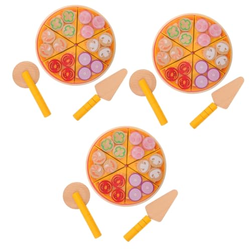 3St Pizzaspielzeug Pizza-Spielset für Kinder gefälschte Pizza Spielzeugnahrung Holz Pizza Spielzeug Pizzastücke Spielzeug zartes Blattspielzeug Onkel-Vatertagskarte hölzern Toyvian von Toyvian