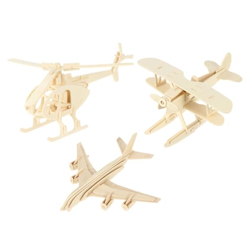 Toyvian 1 Satz 3 STK Flugzeugmodell bastelset basteln für Flugzeugbausatz Flugzeug modellbausatz holzspielzeug Planes Puzzlespielzeug 3D-Rätsel hölzern Khaki von Toyvian