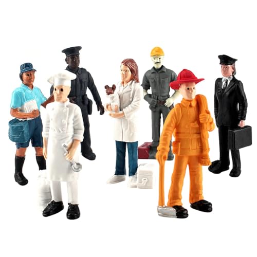 Toyvian 1 Satz Arbeiterfiguren Spielzeugspielset Handbemalte Mini-Menschen-Actionfiguren Realistischer Bauarbeiter Polizist Postbote Pilot Koch Feuerwehrmann Und Tierarzt Lernspielzeug von Toyvian