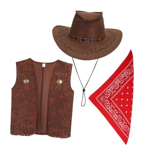 Toyvian 1 Satz Cowboy-outfit Für Kinder Cowboyweste Halloween-cowboy-kostüm Cowboy-rollenspiel-kostüm Cowboyhut Für Kinder Cowboykostüm Für Jungen Braune Weste Kinderkostüm Stoff 33cm/15Inch von Toyvian