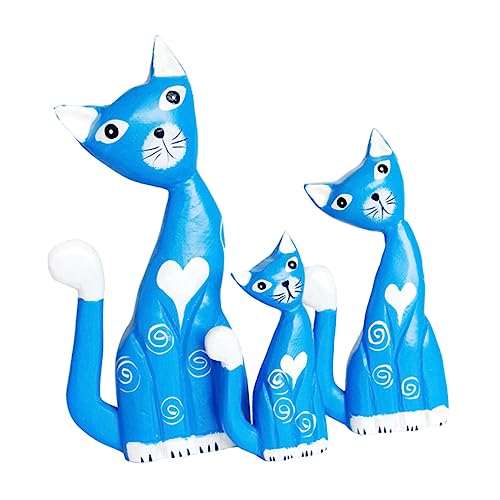 Toyvian 1 Satz Gemalte Kätzchen-Ornamente stickig Figur Plüschtiere wandtattoo für kinderzimmer kinderzimmerdeko Kunsthandwerk zu Hause Statuen der Katzenfamilie Holz Blue von Toyvian