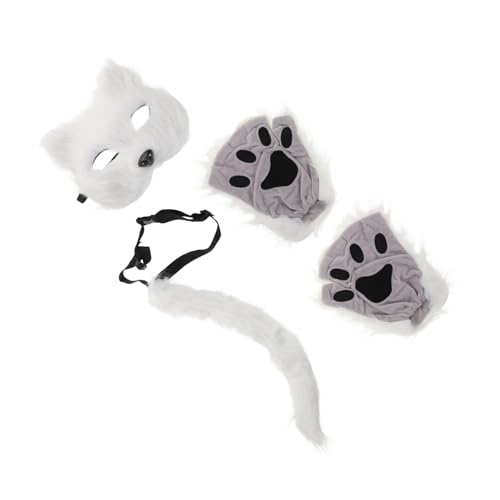 Toyvian 1 Satz Halloween-maske Halloween-partymasken Pelzige Tiermaske Zubehör Für Katzenkostüme Tiermasken Für Erwachsene Halloween-augenmaske Tierische Maske Pfoten Weiß Kunstpelz von Toyvian